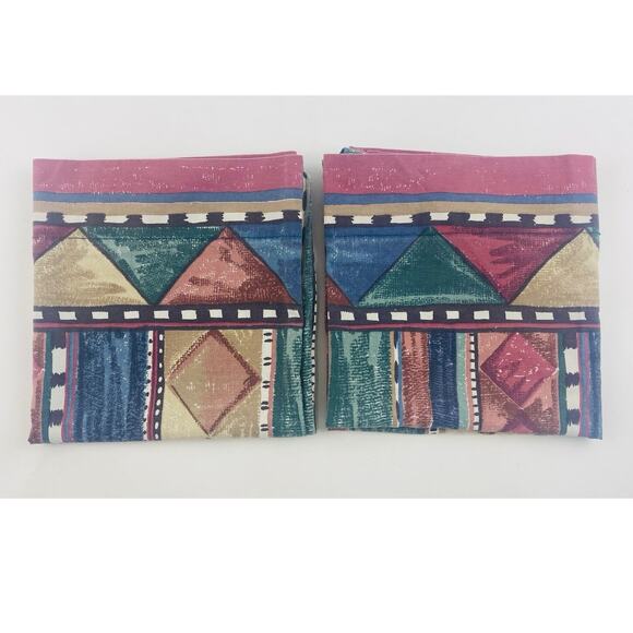 DAN RIVER 2 KING PILLOWCASES BLUE TAN TERRACOTTA KHAKI SOUTHWEST Geometric 80s 9 - Picture 2 of 12